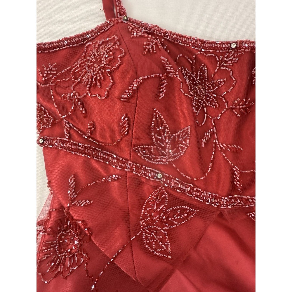 VTG Y2K Cache Red Pink Ombre Beaded Gown Dress Mesh Overlay Womens Size 4 FLAWS - Picture 5 of 16